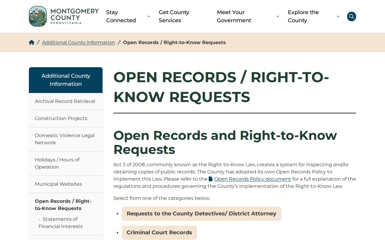 Montgomery County residents directory Pennsylvania Right-to-Know request form