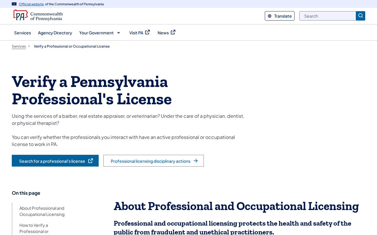 Montgomery County residents directory Pennsylvania professional license verification page