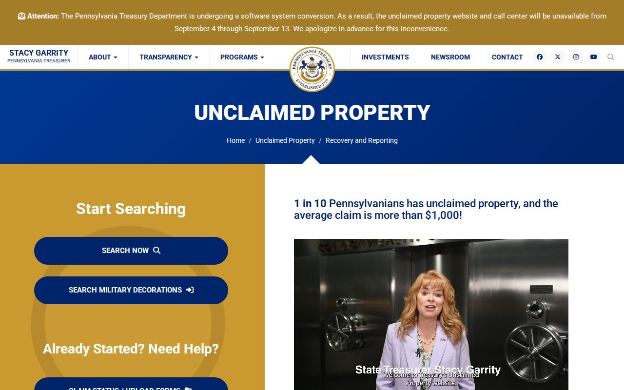 Montgomery County residents directory Pennsylvania unclaimed property search page