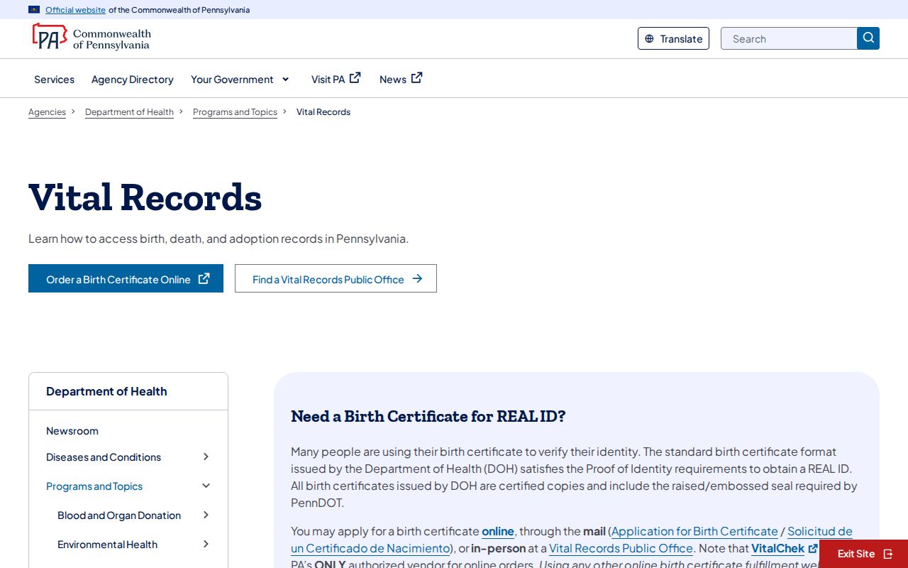 Montgomery County residents directory Pennsylvania vital records access page