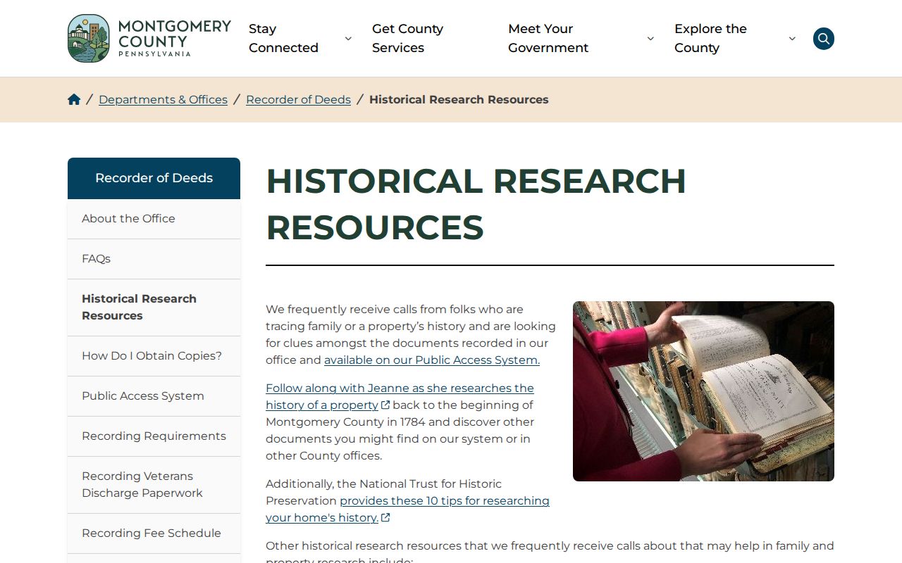 Montgomery County previous residents house history resources