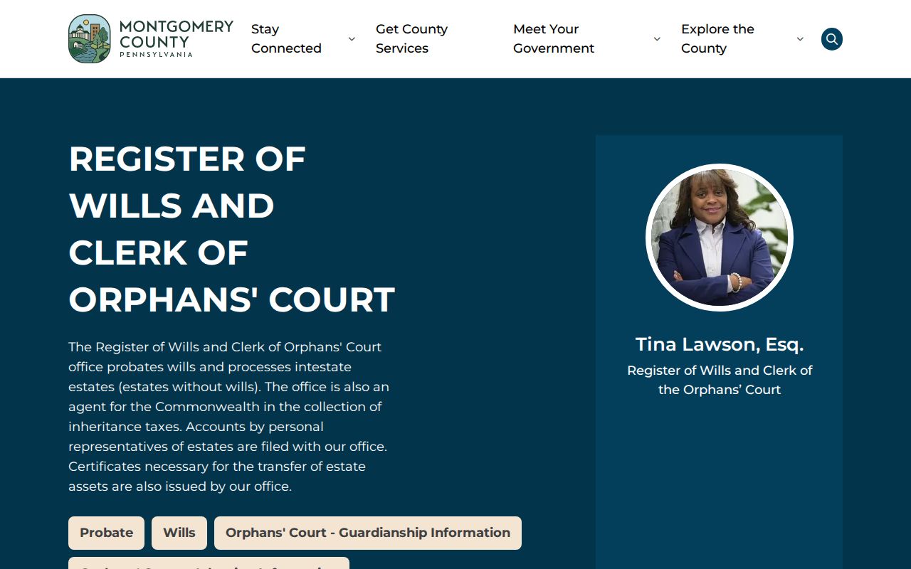 Montgomery County previous residents Register of Wills access page