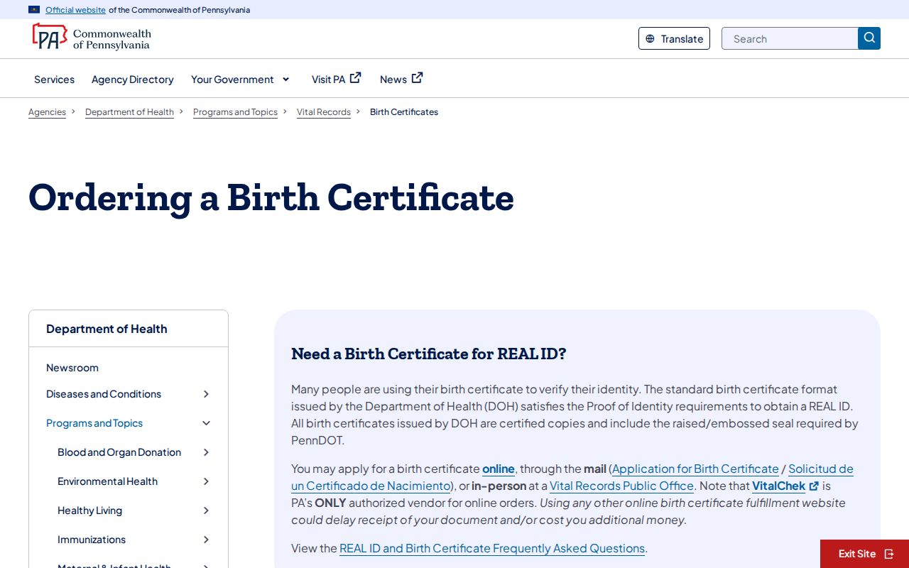 Montgomery County resident lookup with Pennsylvania birth certificate ordering