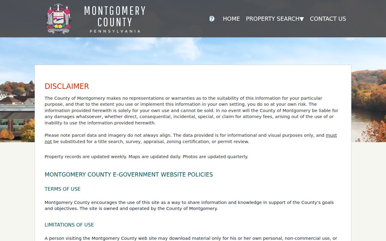 Montgomery County street directory assessor address search screen