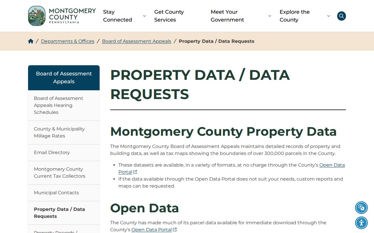 Montgomery County street directory property data request information