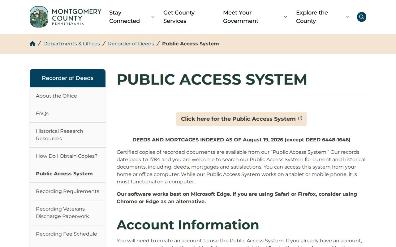 Montgomery County street directory Recorder public access system